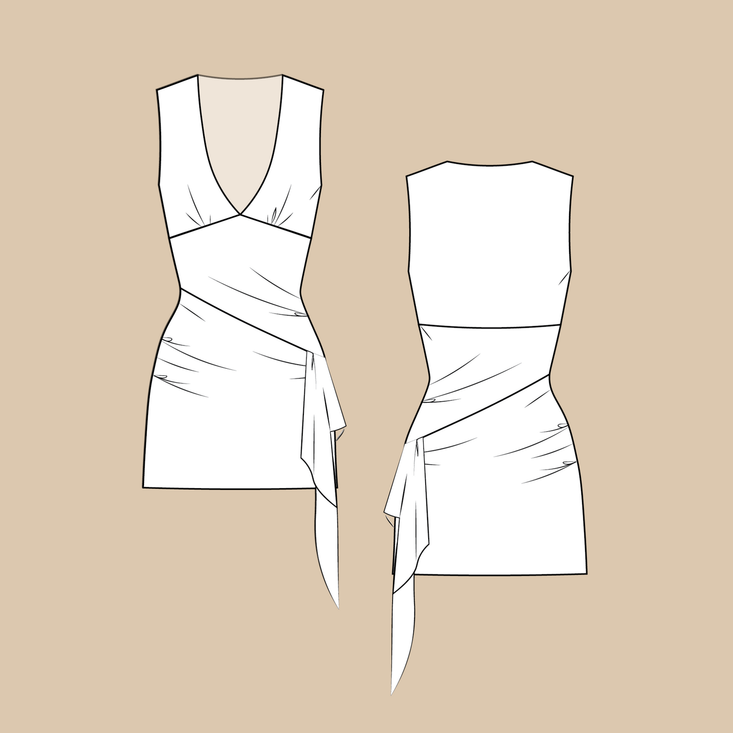 V- Neck Mini Dress Sewing Pattern PDF 00-14