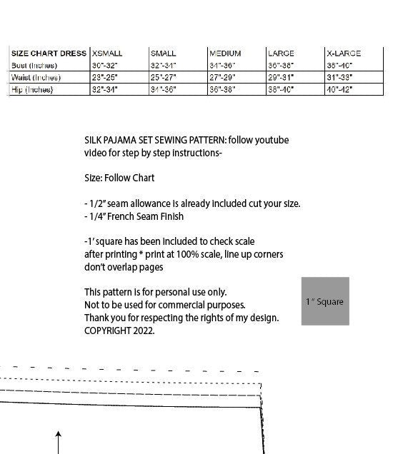 Silk Pajama Set Sewing Pattern PDF XS-XL