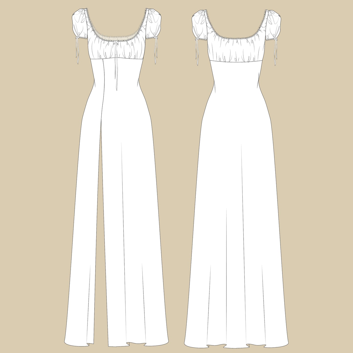 Empire Gathered Dress Sewing Pattern PDF XS-XL