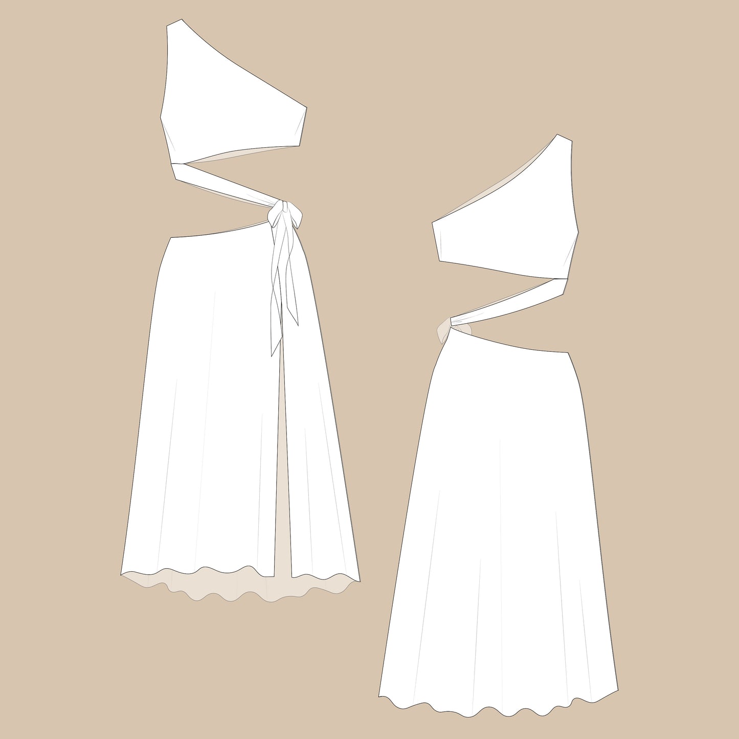Asymmetrical Two-Piece Dress Sewing Pattern PDF XS-XL