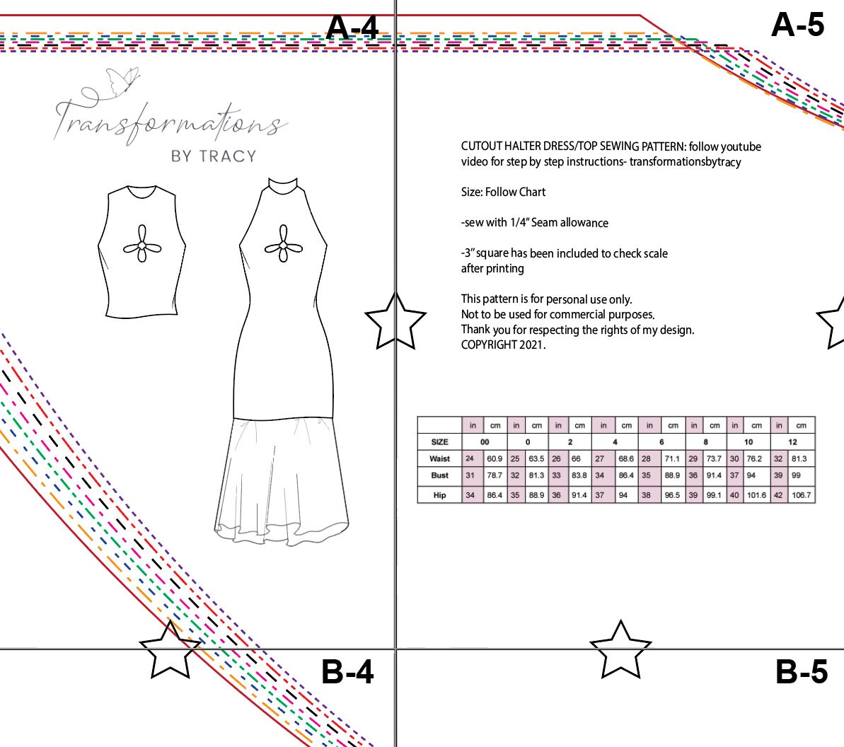 Halter Cut Out Dress Sewing Pattern PDF Size 00-12