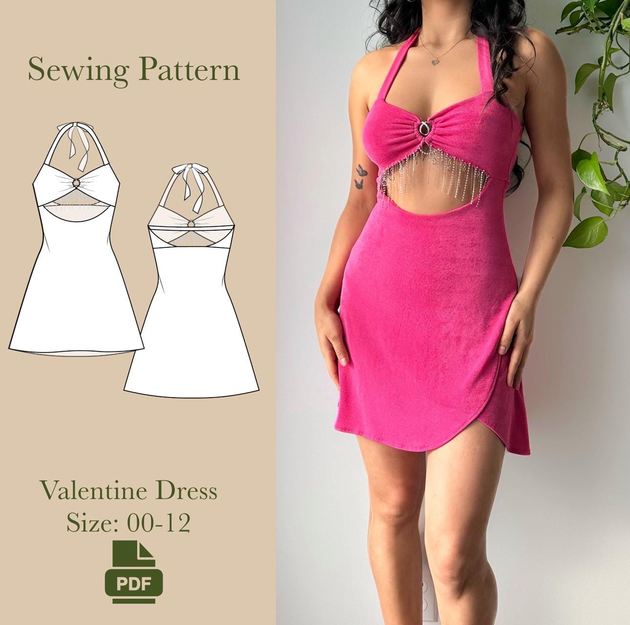 Valentine Cutout Dress Sewing Pattern PDF 00-12