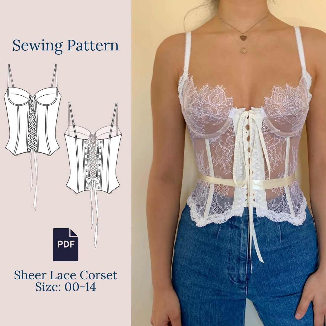 Sheer Lace Bustier Sewing Pattern PDF 00-14