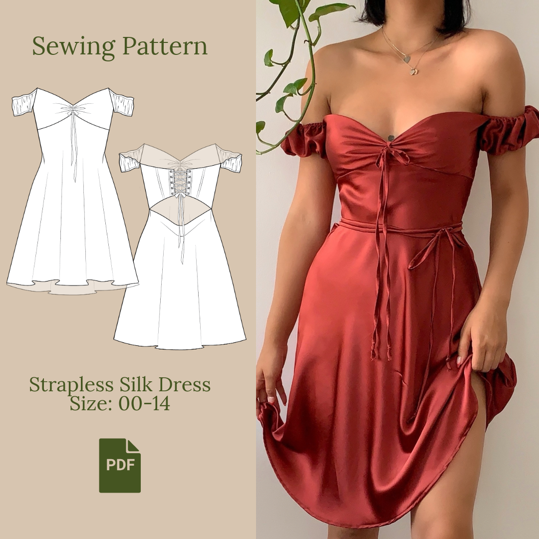 Strapless Silk Dress Sewing Pattern PDF 00-14