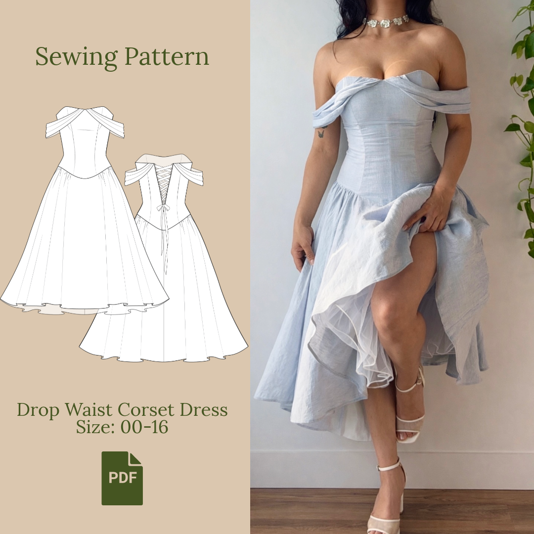 Drop Waist Corset Dress Sewing Pattern PDF 00-16