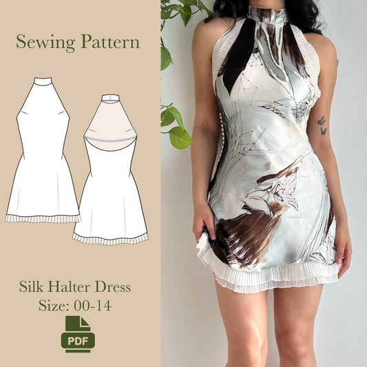 Halter Silk Dress Sewing Pattern PDF 00-14