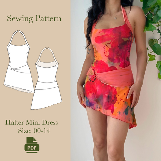 Halter Mini Dress Sewing Pattern PDF 00-14