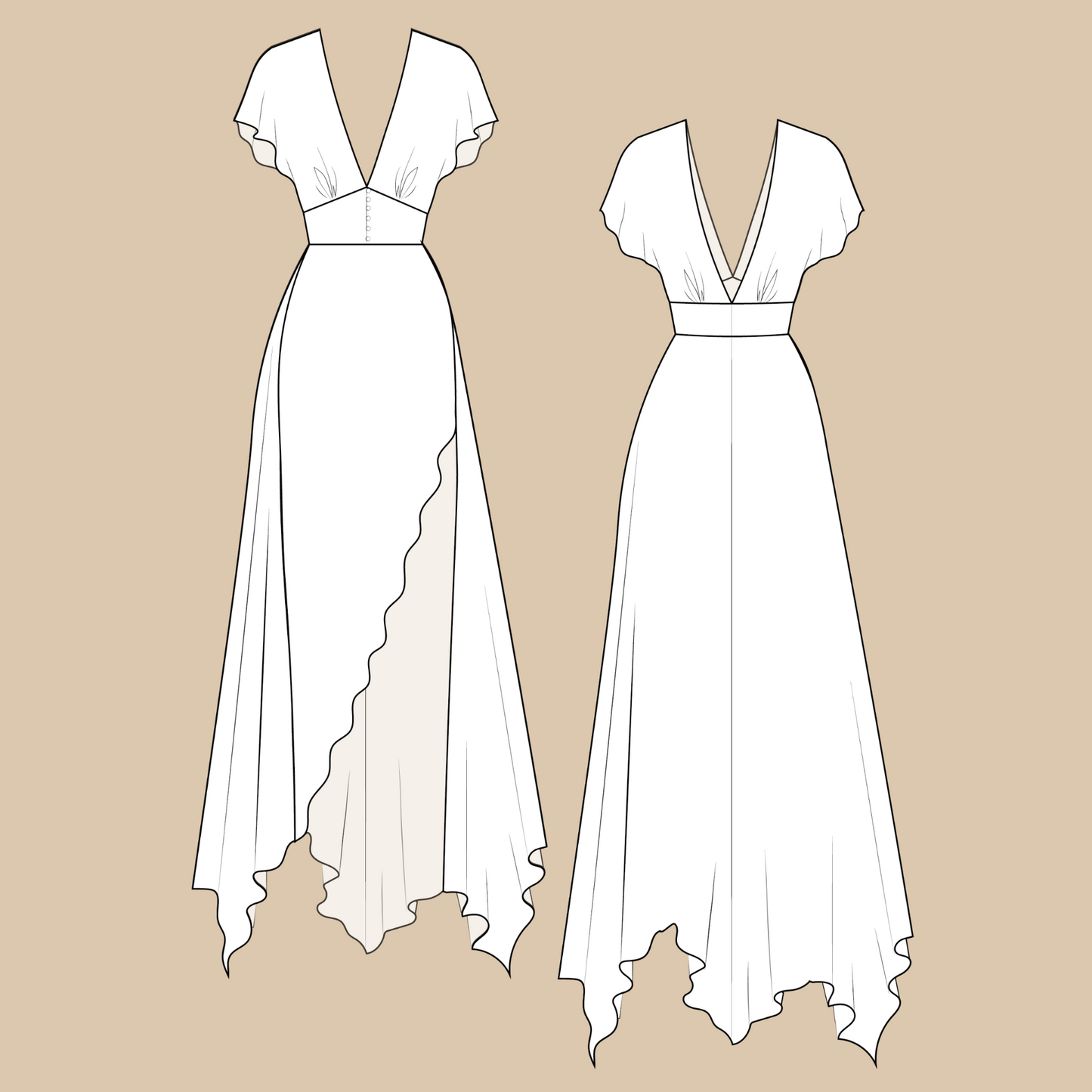 Romantic Gown Sewing Pattern PDF 00-14