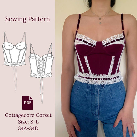 Cottagecore Corset Sewing Pattern PDF 34A-34D