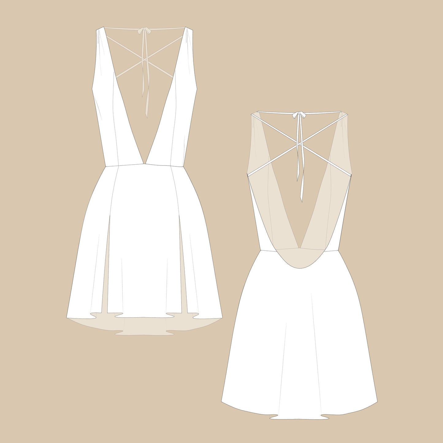 Deep V-Neck Silk Dress Sewing Pattern PDF XS-L