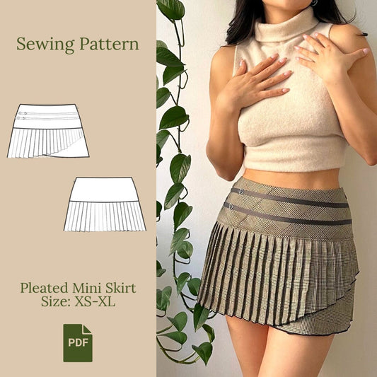 Pleated Mini Skirt Sewing Pattern PDF XS-XL