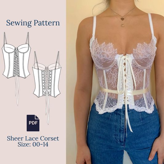 Sheer Lace Bustier Sewing Pattern PDF 00-14
