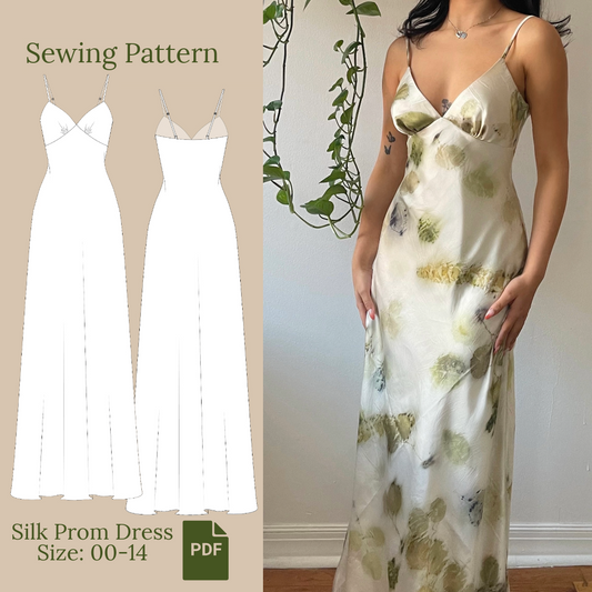 Silk Prom Dress Sewing Pattern PDF 00-14