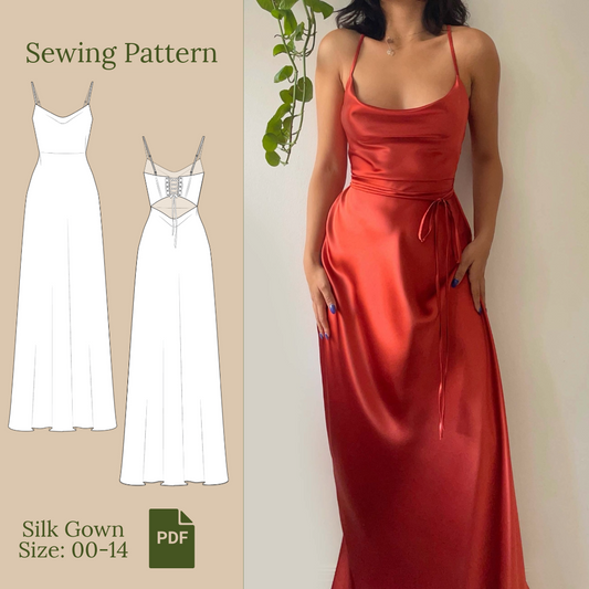 Silk Gown Sewing Pattern PDF 00-14
